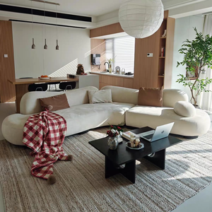 Ý thiết kế tối giản muối biển kem phong cách lớn phẳng cong vải sofa đặt góc hình đặc biệt kết hợp phòng khách - Product Image 4