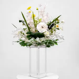Akrilik çiçek vazo Centerpiece standı düğün resepsiyon masası dekorasyon lüks çiçek sütunlar zemin vazoları geometrik çerçeve