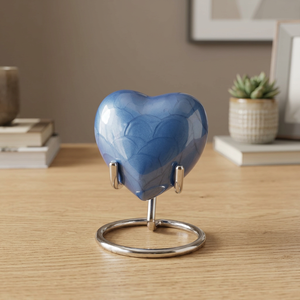 Urne en forme de cœur avec glaçure craquelée, pièce décorative artisanale moderne pour la maison - Product Image 1