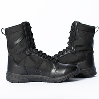 Bottes tactiques mi-mollet Flying Fish pour hommes, dessus en cuir et tissu, boucle latérale, semelle en caoutchouc résistante à l'usure, pour le travail en extérieur et la randonnée