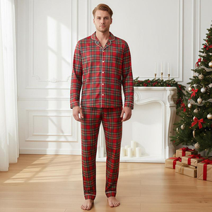 Piyama Keluarga Natal Yaguyuly Set Seragam Atasan Lengan Panjang Celana Kotak-kotak Pakaian Tidur Liburan 100% Poliester Dapat Dicuci Mesin (Pria) - Product Image 4