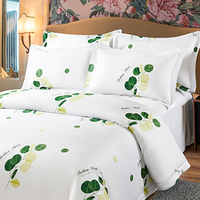 Parure de lit de luxe 100 % coton pour hôtels cinq étoiles, style moderne, ensembles de housses de couette et taies d'oreiller en coton pour B&B, imprimé plantes, drap plat inclus