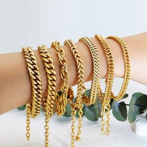 Pulseras de Cadena de Acero Inoxidable Personalizadas al por Mayor, Pulseras y Brazaletes Chapados en Oro de 14k y 18k para Mujer - Product Image 1