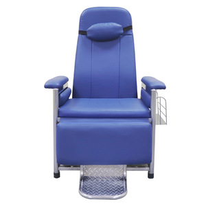 Sillón de Infusión Reclinable de Cuero Azul con Estante, para Sala de Espera de Hospital, con Estructura de Acero Inoxidable y Relleno de Esponja de Alta Densidad - Product Image 3