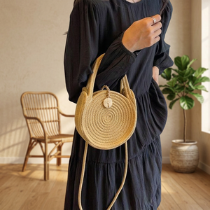 New Lady Fashionable Women's Retro Woven Animal Prints Crochet Round Thin Shoulder Strap Zipper & Hasp Closure Crossbody <b>Handbag</b> - Product Image 2