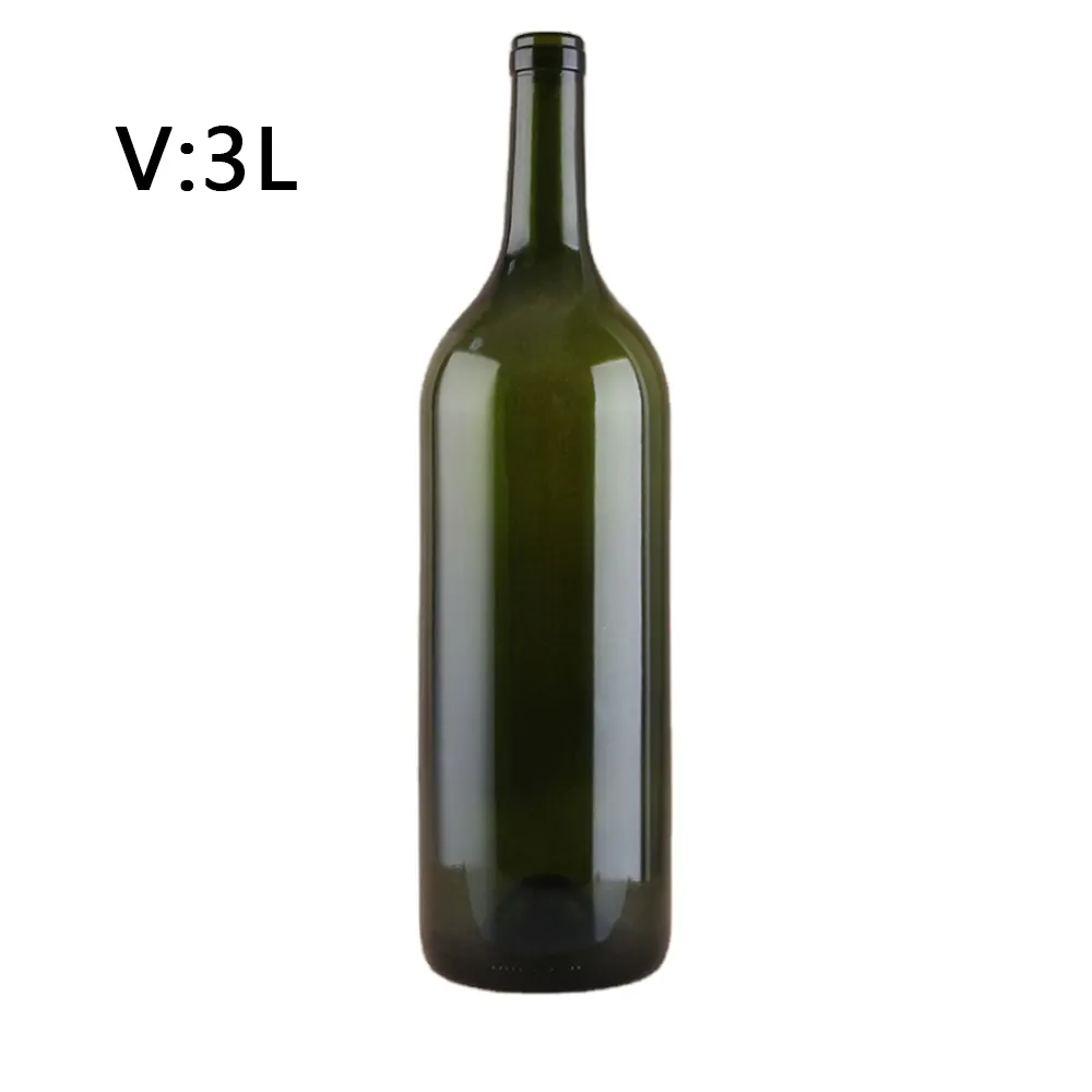 ワイン用装飾ビッグガラス瓶3000mlアンバーダークグリーンラージ35Lワインウォッカウイスキーテキーラリキュールブランディコルク付き