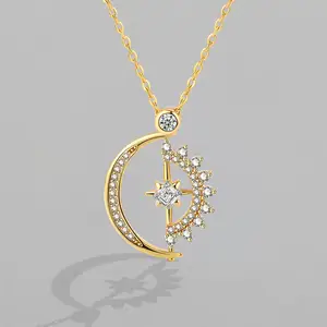 Colar de ouro para mulheres, colar de ouro com estrela e sol, joia para presente de casamento, joia para festa de casamento, moda de sonho, atacado