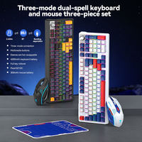 T-WOLF TF780 Mini USB Wired Wireless BT Mechanical Keyboard Mouse Mousepad Combo Hot-Swappable Gaming Laptop Stok Tersedia