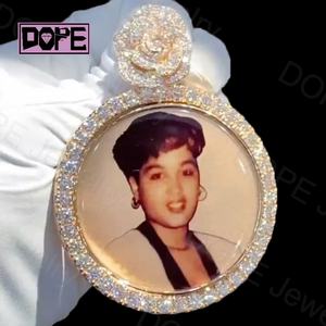 Liontin foto Hip Hop sisi ganda, 925 perak Iced Out RIP bingkai gambar liontin kustom Moissanite - Product Image 1