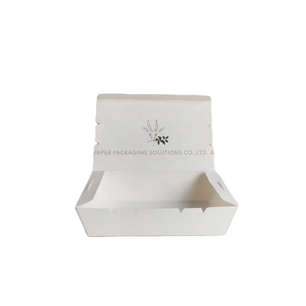 Werkspreis hoher Verkauf kundenspezifischer Flexo-Druck Hirsch-Design weiße Farbe Croissants Pfannkuchen weiße Kartonbox für Picknick