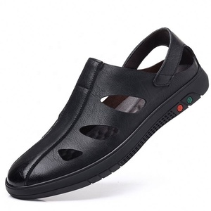 <b>Men</b> Summer <b>Leather</b> Slides Round Toe Rubber Sole Slip on Sporty <b>Sandals</b> for Casual Driving - Product Image 5