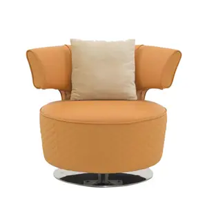 定制北欧设计皮革奢华躺椅休闲圆形单沙发休息室旋转客厅椅子