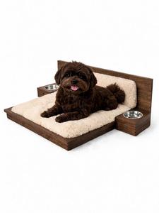 Cama para Mascotas Hecha a Mano de Madera, Casa Moderna para Perros y Gatos con Comederos Integrados, Cama de Lujo para Gatos con Almohadilla - Product Image 1