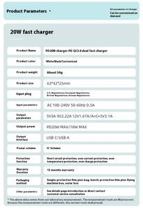 Tất Cả Các Chức Năng Nhanh Chóng Sạc Chuyến Đi Kinh Doanh Tường Sạc Pd20w Tương Thích A + C Loại C-A IOS Cổng Điện Thoại Power Supply Adapter - Product Image 6