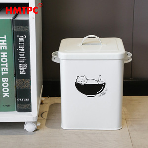 Hmtpc Metal Pet Food <b>Storage</b> <b>Bin</b> 6L Airtight Rectangle Ivory White With Clip On Lid For Dog Cat Food - Product Image 4