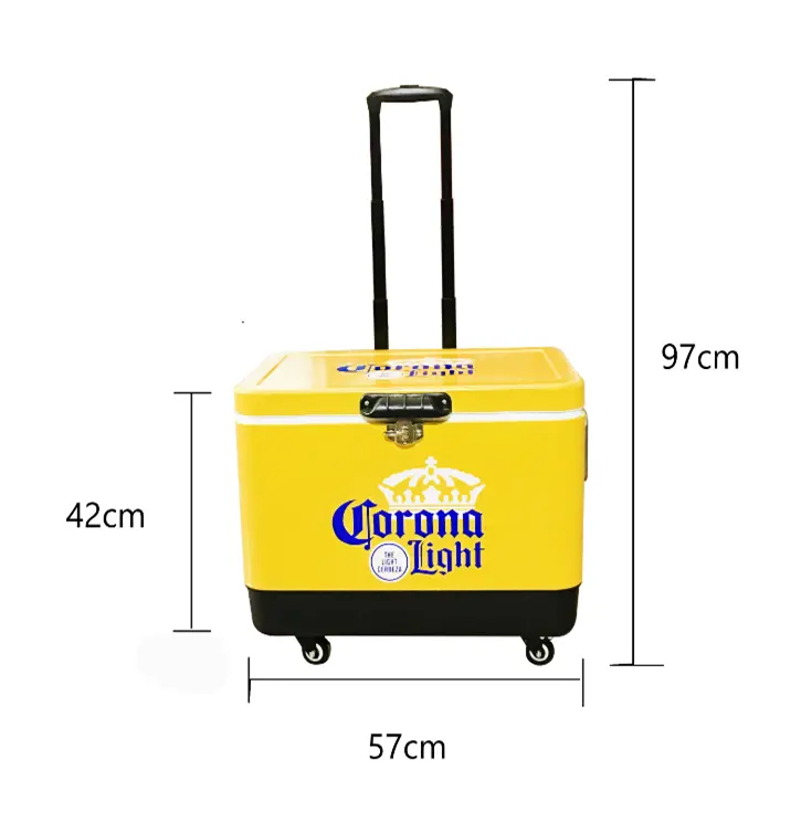 金属製クーラーボックス51Lステンレス製アイスボックスホイールハンドル付き