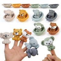 Bateau de bain flottant empilable en plastique en forme d'ours pour enfants, jouet pour le bain et la douche des nourrissons avec protège-doigts