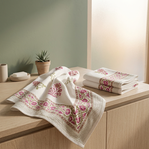 Juego de Toallas de Baño y de Mano de Algodón Waffle Estampadas a Mano, Reversibles, Hechas a Mano, para Hogar y Hotel, Venta al Por Mayor para Exportación - Product Image 2