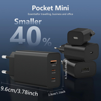 Chargeur rapide PD 65W 2C1A 3 ports, chargeur GaN, prise EU, adaptateur de charge rapide multi-ports portable pour téléphone portable, ordinateur portable