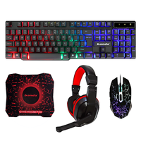 Ensemble clavier et souris de jeu filaire USB Banda 4IN1 RGB LED, ensemble de jeu USB, 104 touches, souris rétroéclairée LED, casque LED, tapis de souris