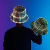 Chapeau Bob Lumineux Tendance à LED en Fibre Optique, Motif à Carreaux, Brille dans le Noir, Unisexe, pour Fêtes Rave, Festivals, Accessoires EDM