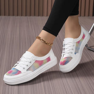 <span class=keywords><strong>Zapatillas</strong></span> Deportivas Casuales Blancas para <span class=keywords><strong>Mujer</strong></span>, Panel de Malla Colorido, Diseño con Cordones, Tallas Grandes Disponibles, Zapatos Diarios Transpirables y Elegantes para <span class=keywords><strong>Mujer</strong></span> - Product Image 1