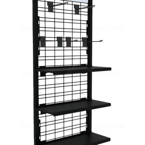 Multi-Function Metal Floor <b>Display</b> <b>Rack</b> with Hooks & Shelves Wire Panel Stand for Snacks Accessories Daily Goods Supermarket - Product Image 6