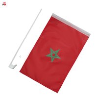 Drapeau de voiture personnalisé en polyester 12*18 pouces du Maroc avec mât en plastique pour vente en gros