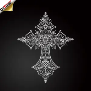 Hot Sale 2023 Cross And Gold Crown Iron-On Rhinestone Transfer Luxury Rhinestone Heat Transfer