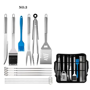 Set di strumenti per Barbecue in acciaio inossidabile spatola forchetta pinze coltello pennello spiedini Barbecue utensili per grigliare campeggio Set di utensili da cucina all'aperto