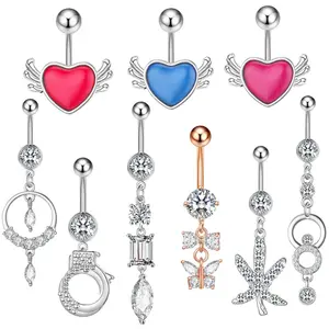 New Arrival Belly Piercings with Shiny Zircon Butterfly and Heart Design, Top-Quality 316L Stainless Steel