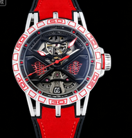 Montre mécanique automatique squelette pour homme, lumineuse, bracelet en cuir suédé, montre de sport pour homme