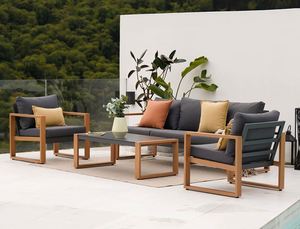 Sofá de Esquina de <span class=keywords><strong>Aluminio</strong></span> para Jardín de Lujo con Diseño de Madera, 5 Piezas con Cojines, Precio - Product Image 3