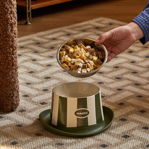 Gamelle Magique pour Chat Rayée Orange et Blanche avec Support Élevé pour le Cou Anti-Renversement - Product Image 2