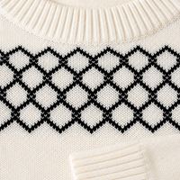 Pull en maille jacquard géométrique personnalisé OEM pour femme, col rond, en polyester, vente en gros