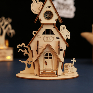 Puzzle <span class=keywords><strong>en</strong></span> bois <span class=keywords><strong>3D</strong></span> personnalisé pour Halloween, maison fantôme éducative de <span class=keywords><strong>dessin</strong></span> <span class=keywords><strong>animé</strong></span> à faire soi-même pour les enfants de 5 à 7 ans - Product Image 3