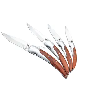 Factory wholesale color wood folding knife stainless blade with stainless bolster and color wood handle