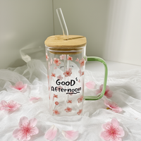Gobelet à thé au lait en verre borosilicate imprimé avec couvercle, isolation sous vide, paroi épaissie, résistance aux hautes températures, design minimaliste