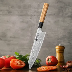Cuchillo Bunka de 8,5 "hecho a mano, acero de Damasco de alto carbono, madera de olivo octogonal japonesa, cuchillos de Chef de cocina profesional