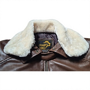 Veste bomber en cuir véritable marron pour homme CHAMP KING avec col en fourrure et fermeture éclair - Product Image 2