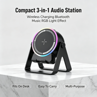 Chargeur sans fil 3-en-1, enceinte Bluetooth avec lumière LED RGB, support de téléphone pour la maison et les fêtes
