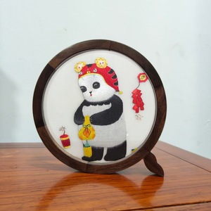 Handcrafted Landscape Embroidered Table <b>Screen</b> Walnut Wood Round Frame Traditional Design Living Room Bedroom Decor - Product Image 5