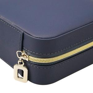 Luxe chinois Logo personnalisé bleu Royal femmes Bracelet perle anneau ensemble de bijoux en cuir Pu fermeture éclair emballage organisateur boîtes étui - Product Image 5