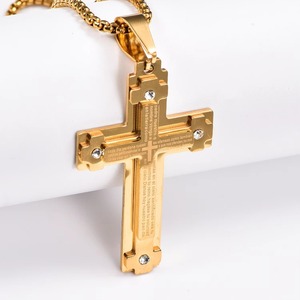 Colgante de cruz cristiana con circonita, collar de acero inoxidable de triple capa, amuleto religioso de oración, joyería de fe - Product Image 2