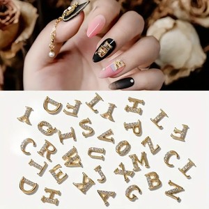 Breloques pour ongles <span class=keywords><strong>Lettre</strong></span> en métal Accessoires 26 pcs/sac Décoration pour ongles <span class=keywords><strong>Lettre</strong></span> à paillettes 3D avec strass - Product Image 3