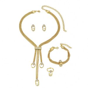 Korean Style Gold Plated Alloy Link Chain <b>Necklace</b> Earrings Versatile Finger <b>Ring</b> Set Trendy Fresh Crystal Niche Design - Product Image 5