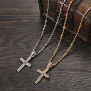 Flower <b>Cross</b> Pendant, Hip Hop Copper Inlaid Zircon Personalized <b>Cross</b> Necklace - Product Image 1