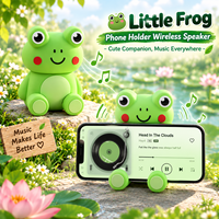 Haut-parleur sans fil grenouille mignon au design personnalisé avec pieds rétractables, support de téléphone, ornement de bureau en PVC, haut-parleur audio portable BT5.2