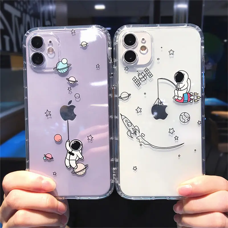 Funda de tpu transparente con patrón de astronauta para iphone, funda de tpu transparente con creatividad para iphone 11 12 13 pro max