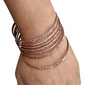 Juego de Pulseras de Metal Hechas a Mano, Estilo Vintage Exquisito y Moderno, Tono Oro Rosa, Apilables, Joyería para Tobillo - Product Image 1